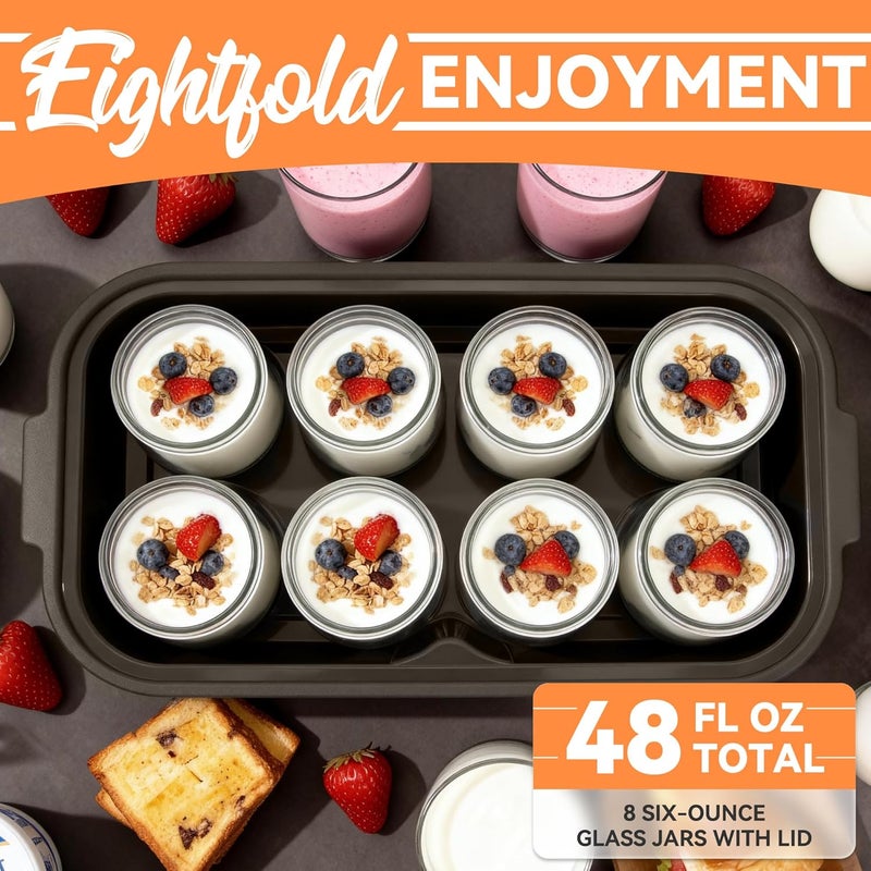 JoyMech Yogurt Maker Machine, 8 Glass Jars with Lids Reusable for Yoghurt, Oatmeal, Pudding, or Jello, Food-Grade Martial, One-touch Control, Homemade Yogurt - Image 4